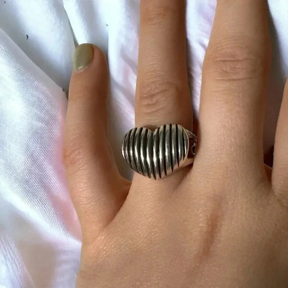 Large sterling silver chunky estate  dome ribbed modernist ring 7 - Picture 1 of 7